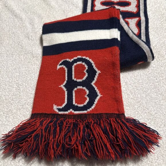 MLB Boston Red Sox Reversible Scarf Baseball Red White Blue 68"x7" with Fringe - Picture 6 of 6